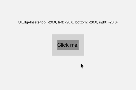 In above image, the dark gray box is the frame size of the button. The light gray box represents the new hit area. Of course, this hit area is only visible in this demo.